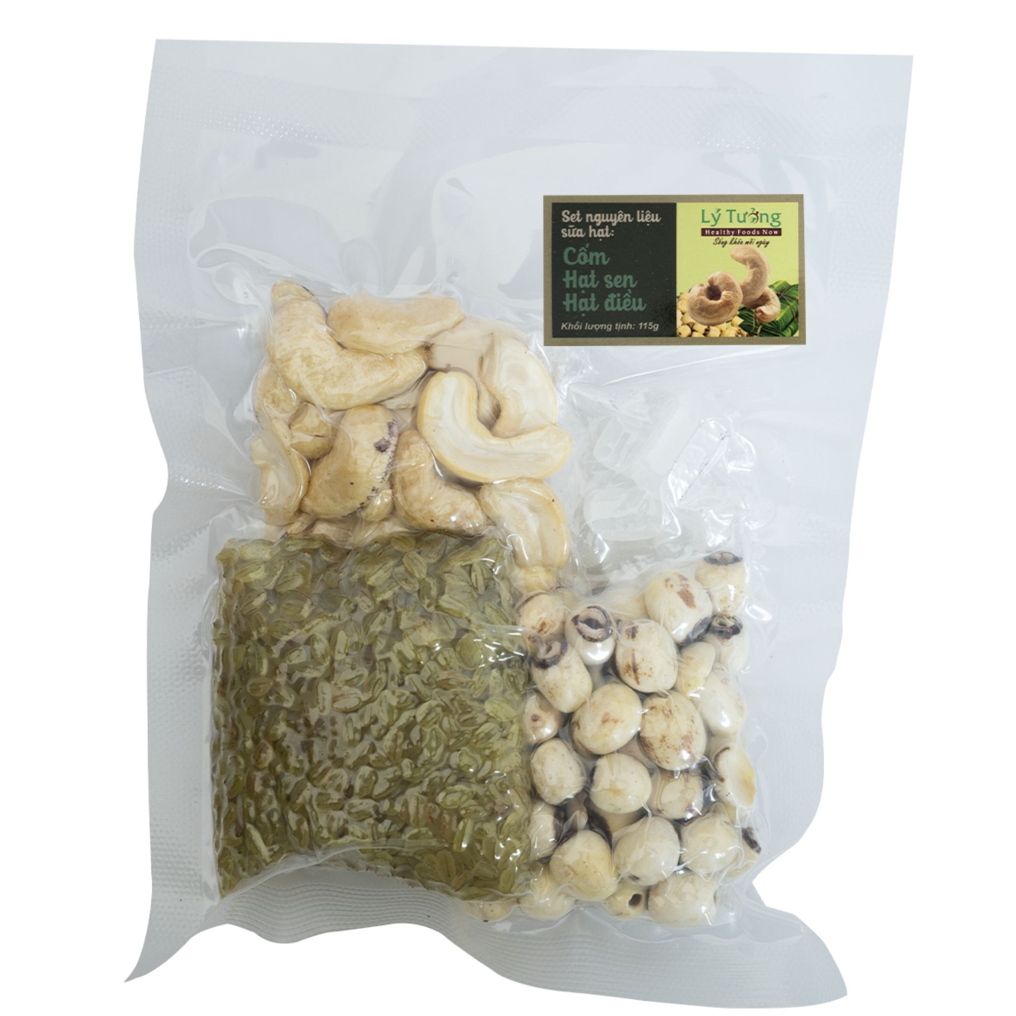 Set Nguyên Liệu Sữa Hạt: Cốm - Hạt Sen - Hạt Điều 115g